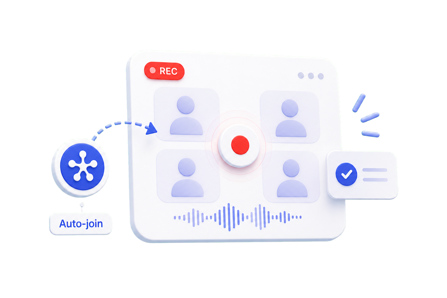 Auto-record graphic showing Neurio joining and recording a meeting